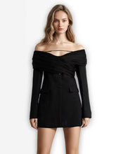 Blazer de costume avancé à une épaule en maille épissée